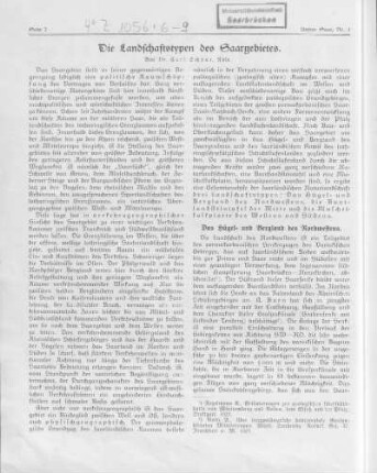 Die Landschaftstypen des Saargebietes.