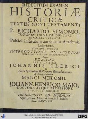 Repetitum Examen Historiae Criticae Textus Novi Testamenti