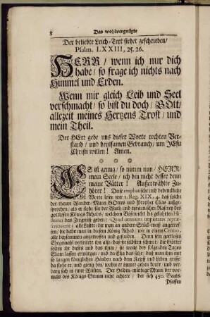 Der beliebte Leich-Text stehet geschrieben/ Psalm. LXXIII, 25.26.