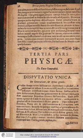 DISPUTATIO UNICA. De Generatione & rebus genitus.