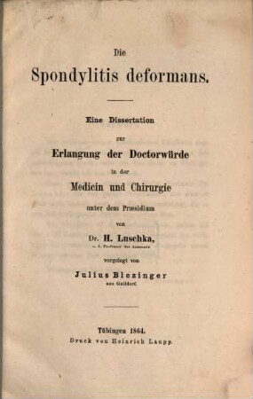 Die Spondylitis deformans : Eine Dissertation