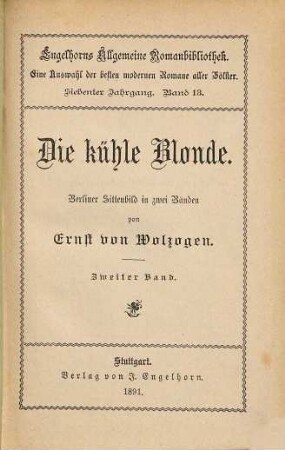 Die kühle Blonde : Berliner Sittenbild in zwei Bänden, 2