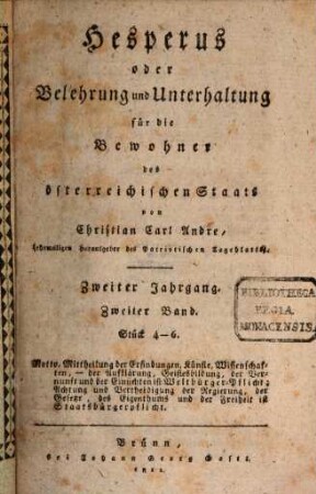 Hesperus oder Belehrung und Unterhaltung für die Bewohner des österreichischen Staats. 2,2, 2,2. 1811