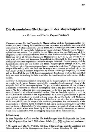 Die dynamischen Gleichungen in der Magnetosphäre II