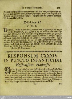 Responsum CXXXIV. In Puncto Infanticidii