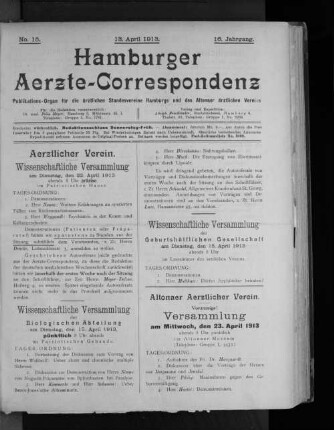 No. 15. 13. April 1913. 16. Jahrgang.