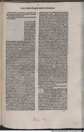 Liber Alberti De generatione [et] corruptione