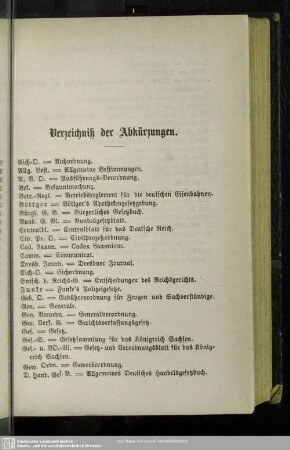 Verzeichniß der Abkürzungen