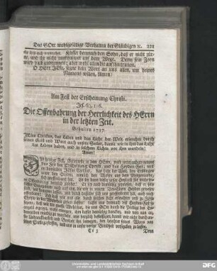Am Fest der Erscheinung Christi. Jes. 60, 1-6. Die Offenbahrung der Herrlichkeit des Herrn in der letzten Zeit.