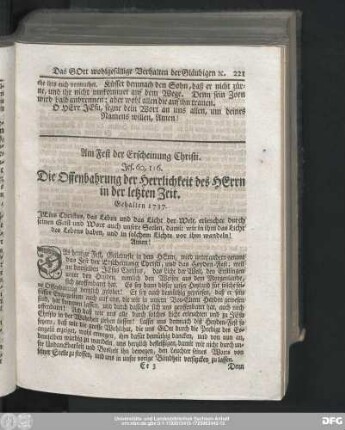 Am Fest der Erscheinung Christi. Jes. 60, 1-6. Die Offenbahrung der Herrlichkeit des Herrn in der letzten Zeit.