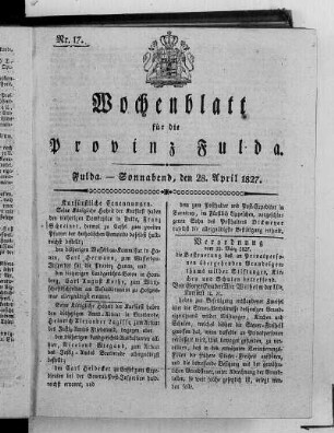 Nr. 17, Ausgabe vom 28. April 1827