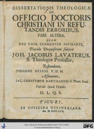 Pars Altera: Dissertatio Theologica De Officio Doctoris Christiani In Refutandis Erroribus