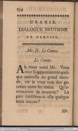 Uranie. Dialogue Neuvieme Et Dernier