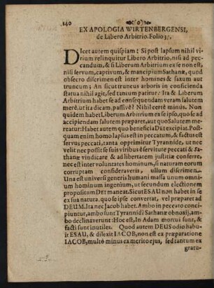 Ex Apologia Wirtenbergensi, de Libero Arbitrio. Folio 35.
