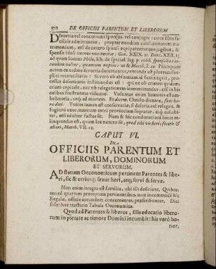 Caput VI. De Officiis Parentum Et Liberorum, Dominorum Et Servorum.