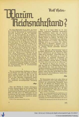Warum Reichsnährstand?