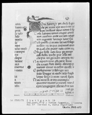 Dante, Divina Commedia und Cecco d'Ascoli, L'Acerba — Initiale G mit dem Fegefeuer, Folio 22recto