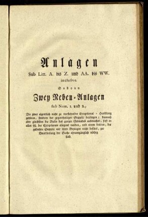 Anlagen Sub Litt. A. bis Z. und AA. bis WW.