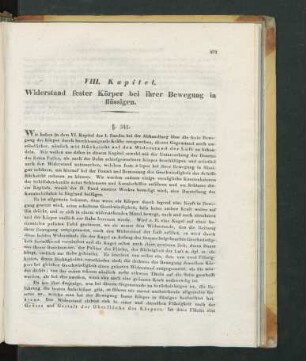 VIII. Kapitel. Widerstand fester Körper bei ihrer Bewegung in flüssigen