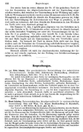 444, Fritz Adams. Die geschichtliche Entwicklung der subsidiären Freiheitsstrafe. 1912