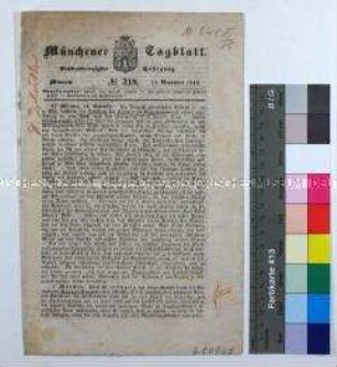 Tageszeitung Münchner Tagblatt, Nr. 318 mit der Meldung der standrechtlichen Erschießung Robert Blums