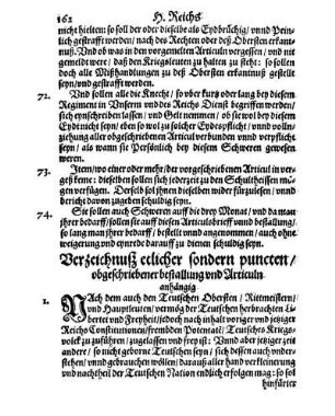 Verzeichnuß etlicher sondern puncten/ obgeschriebener bestallung vnd Articuln anhängig