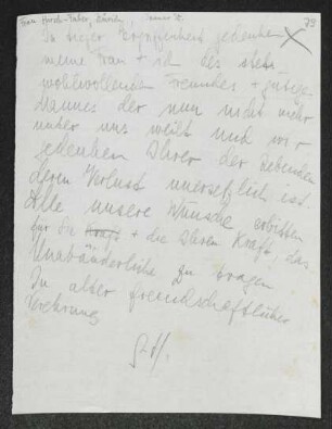 Brief von Gerhart Hauptmann an Fanny Hirsch-Faber