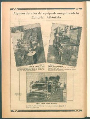 Algunos detalles del equipo de máquinas de la Editorial Atlántida