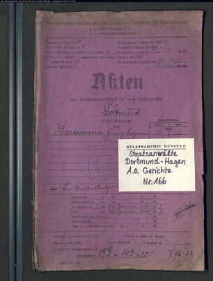 Angeklagter: Gartemann, Heinrich: Landfriedensbruch (Plünderungen in Dortmund am 02.07.1919)