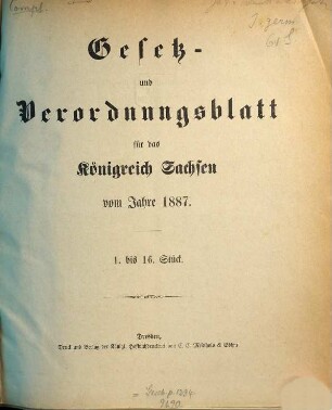Gesetz- und Verordnungsblatt für das Königreich Sachsen. 1887