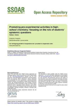 Promoting pre-experimental activities in high-school chemistry: focusing on the role of students' epistemic questions