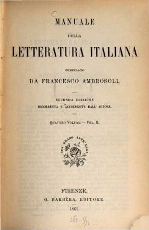 Manuale della letteratura italiana : quattro volumi, 2