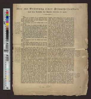 Idee zur Gründung einer Privatheilanstalt, nach dem Vorbilde der Pariser maisons de sante