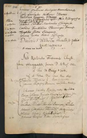 Sommerhalbjahr 1697. Rektorat Ferdinand Christoph Harpprecht