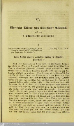 Wörtlicher Abdruck zehn interessanter Actenstücke aus dem v. Schönberg'schen Familienarchiv
