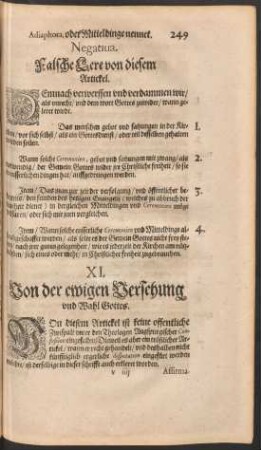 XI. Von der ewigen Versehung und Wahl Gottes.