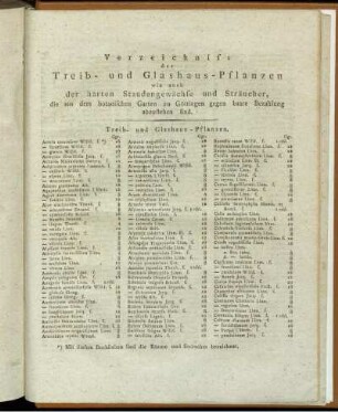 Verzeichniss der Treib- und Glashaus-Pflanzen wie auch der harten Staudengewächse und Sträucher, die aus dem botanischen Garten zu Göttingen gegen baare Bezahlung abzustehen sind