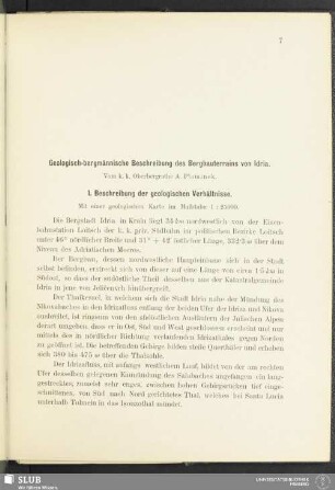 Geologisch-bergmännische des Bergbauterrains von Idria