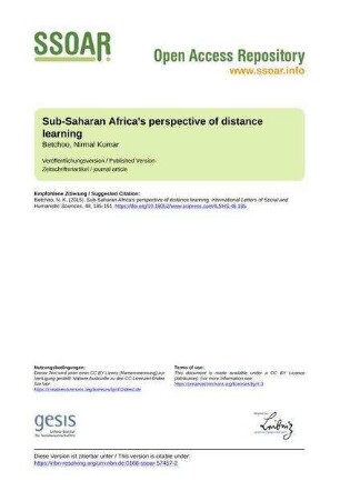 Sub-Saharan Africa's perspective of distance learning