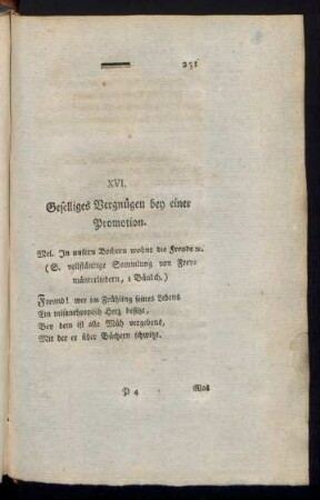 XVI. Geselliges Vergnügen bey einer Promotion