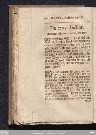 Die CXXVI. Lection. Gehalten Mittwochs d. 10. Oct. 1725.