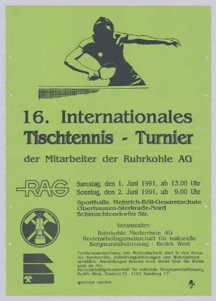 "16. Internationales Tischtennis-Turnier der Mitarbeiter der Ruhrkohle AG"