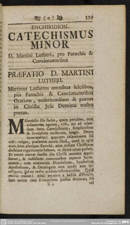 Enchiridion. Catechismus Minor D. Martini Lutheri, pro Parochis & Concionatoribus