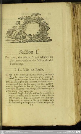 Section I. Des rues, de places & des édifices les plus remaquables des Villes & des Fauxbourgs