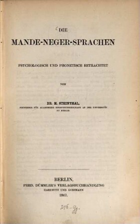 Die Mande-Neger-Sprachen : Psychologisch und phonetisch betrachtet