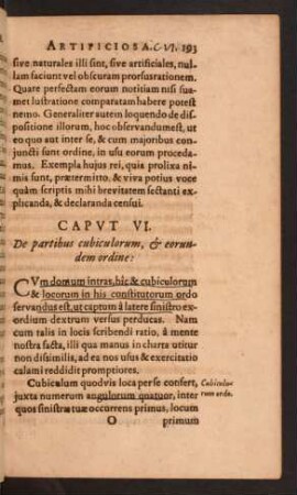 Caput VI. De partibus cubiculorum, [et] eorundem ordine: