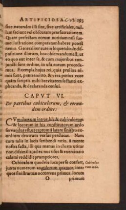 Caput VI. De partibus cubiculorum, [et] eorundem ordine:
