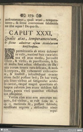 Caput XXXI. Qualis aetas, temperamentum, & sexus admittat usum Acidularum Roitschensium