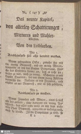 Das neunte Kapitel, von allerley Schattirungen, Mixturen und Mahler-Künsten