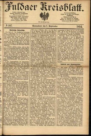 Erste Ausgabe vom Samstag, den 08. September 1894.
